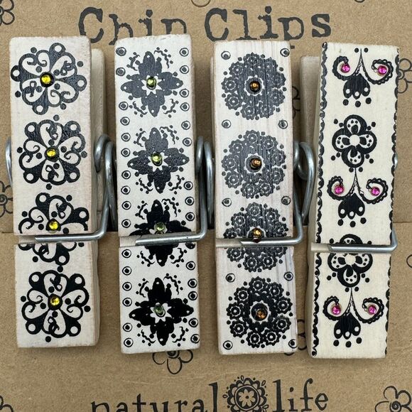 Natural Life Chip Clips Floral Magnetic Clothes Pins for Chips Rhinestones 4 New - Picture 3 of 4